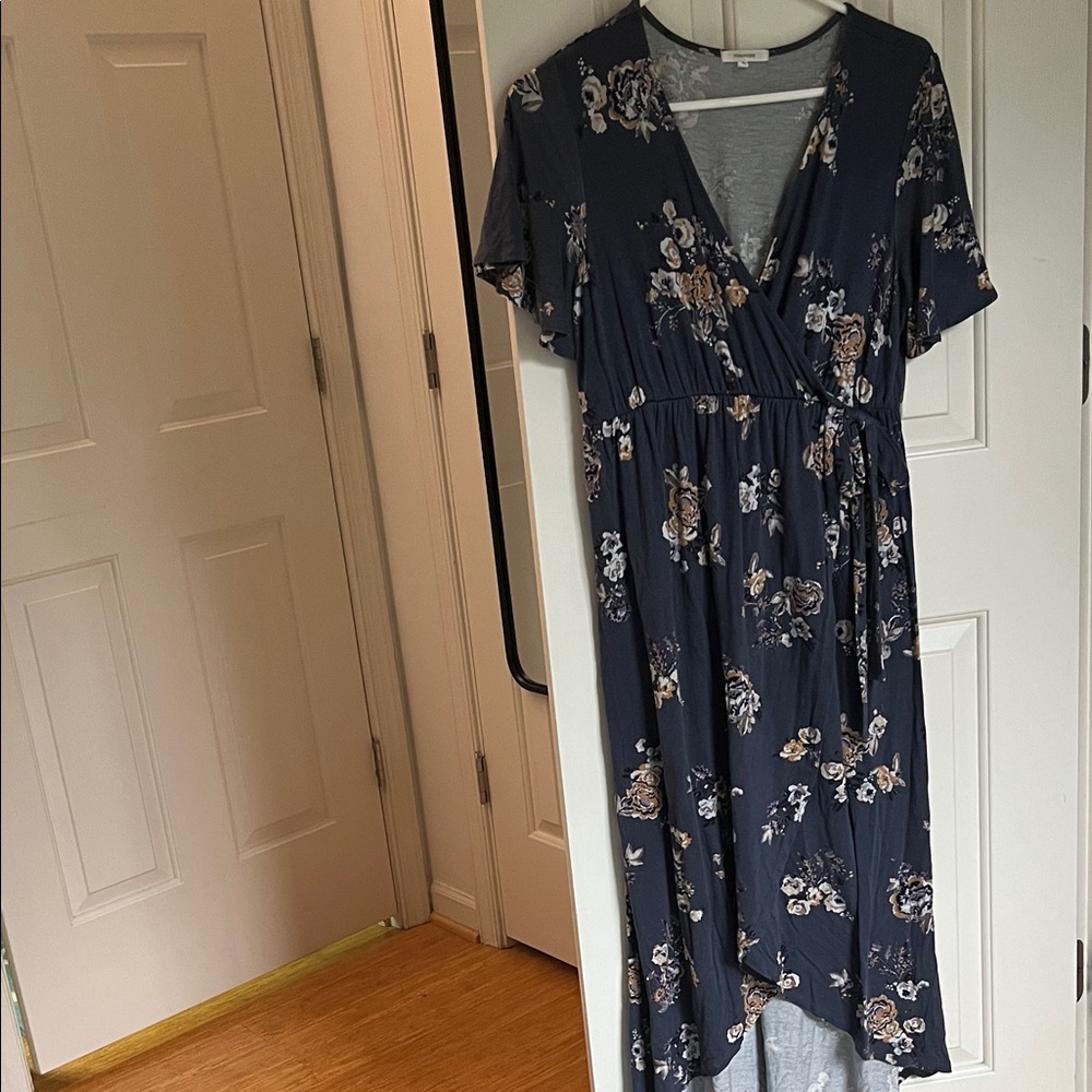 Maurices Navy Floral High-Low Maternity Nursing Friendly Midi Dress